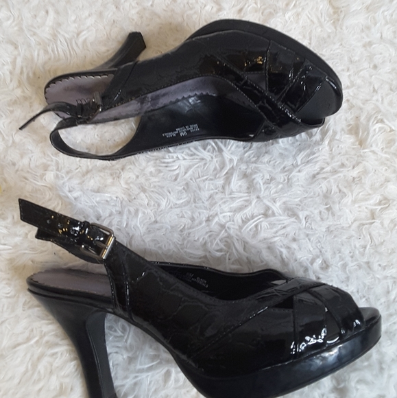 3/$30 Maurices black patent croco embossed slingback heels size 9M - Picture 3 of 11